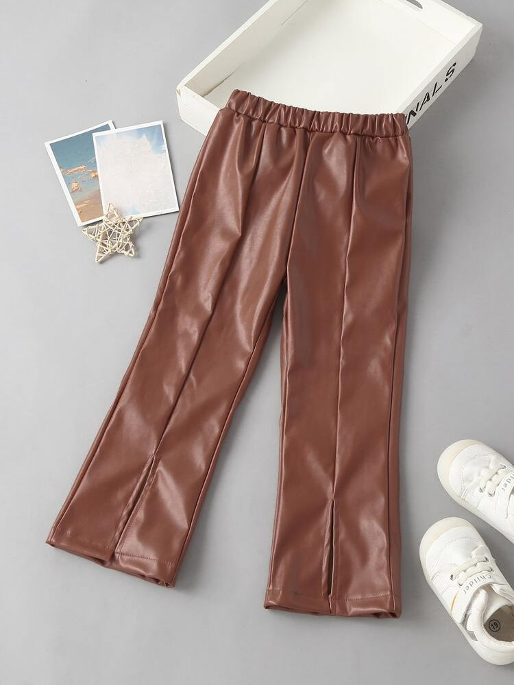 Toddler Girls Slit Hem PU Pants | SHEIN