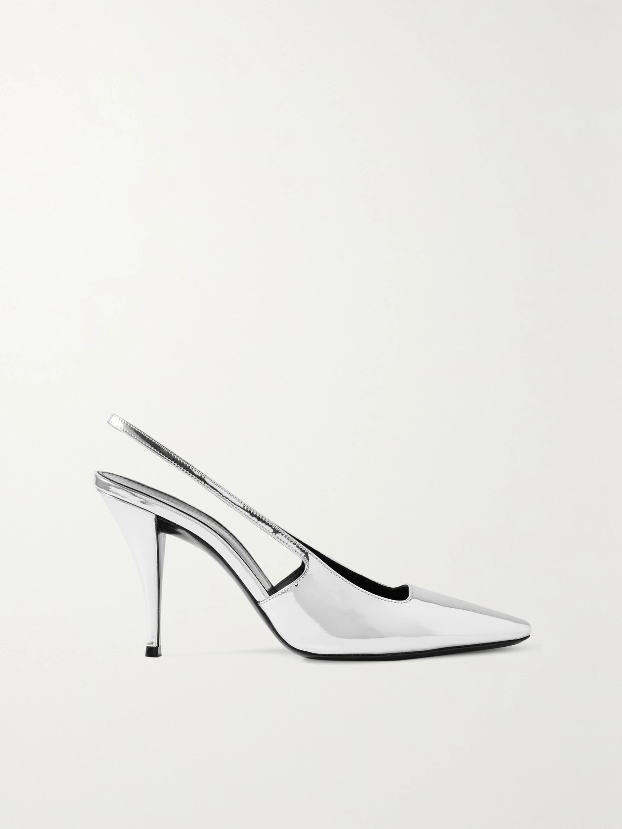SAINT LAURENT - Blade Metallic Leather Slingback Pumps - Silver | NET-A-PORTER (US)
