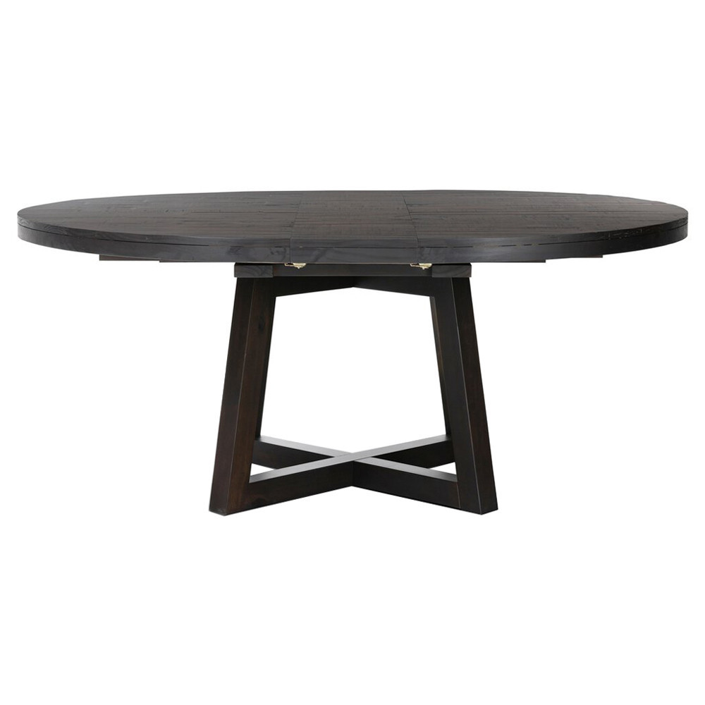 Ervin Rustic Lodge Black Reclaimed Wood Round Extendable Dining Table - 60-72"W | Kathy Kuo Home