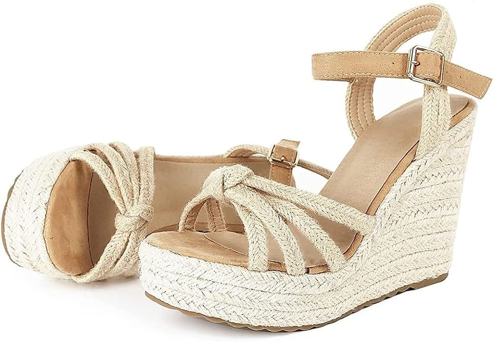 Tscoyuki Espadrille Wedge Sandals for Women, Adjustable Ankle Strappy Cute Shoes Open Toe Platfor... | Amazon (US)