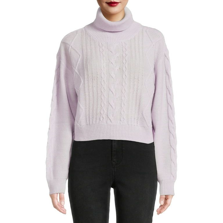 Kendall + Kylie Juniors Cable Knit Crop Turtleneck Sweater | Walmart (US)