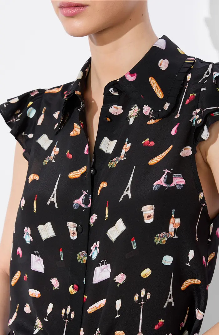 Martel French Detail Print Silk Button-Up Shirt | Nordstrom