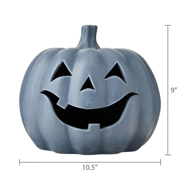 Clay Jack-o'-Lantern Tabletop Fall Halloween Decor, Gray, 9", by Way To Celebrate | Walmart (US)