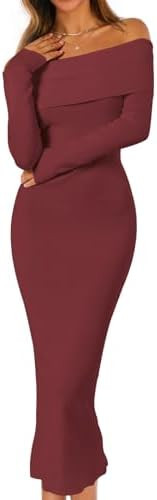 MEROKEETY Women's Fall Off Shoulder Bodycon Sweater Dress 2025 Formal Long Sleeve Elegant Club Pa... | Amazon (US)