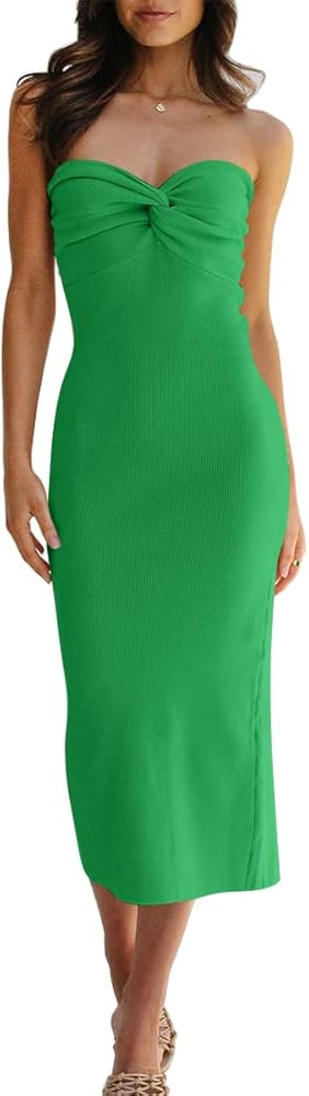 LILLUSORY Knitted Dresses Twisted Front Bodycon Dress with Back Slit | Amazon (US)