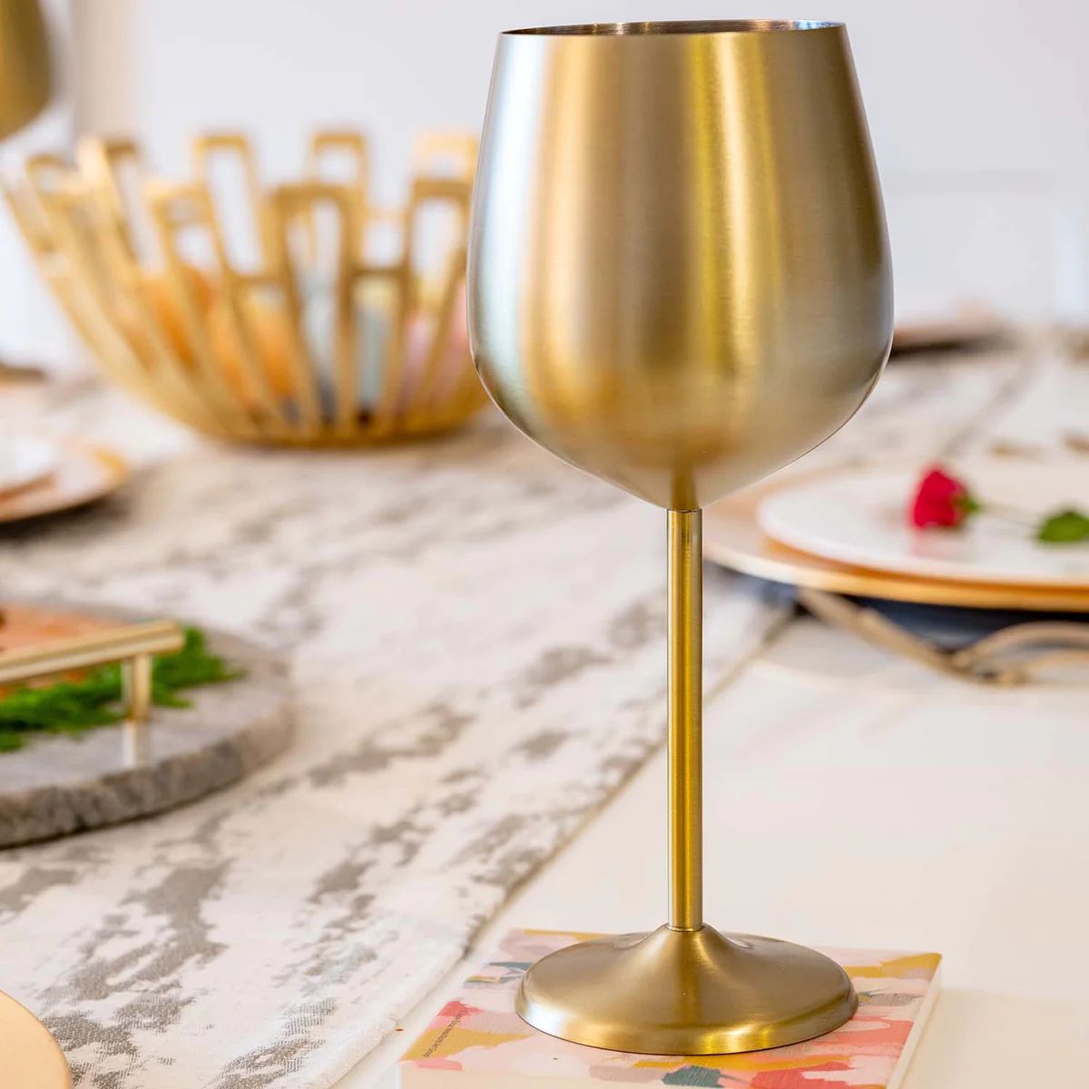 18 oz Brushed Gold Stainless Steel White Wine Goblets, 4-Piece Set | Cambridge Silversmiths