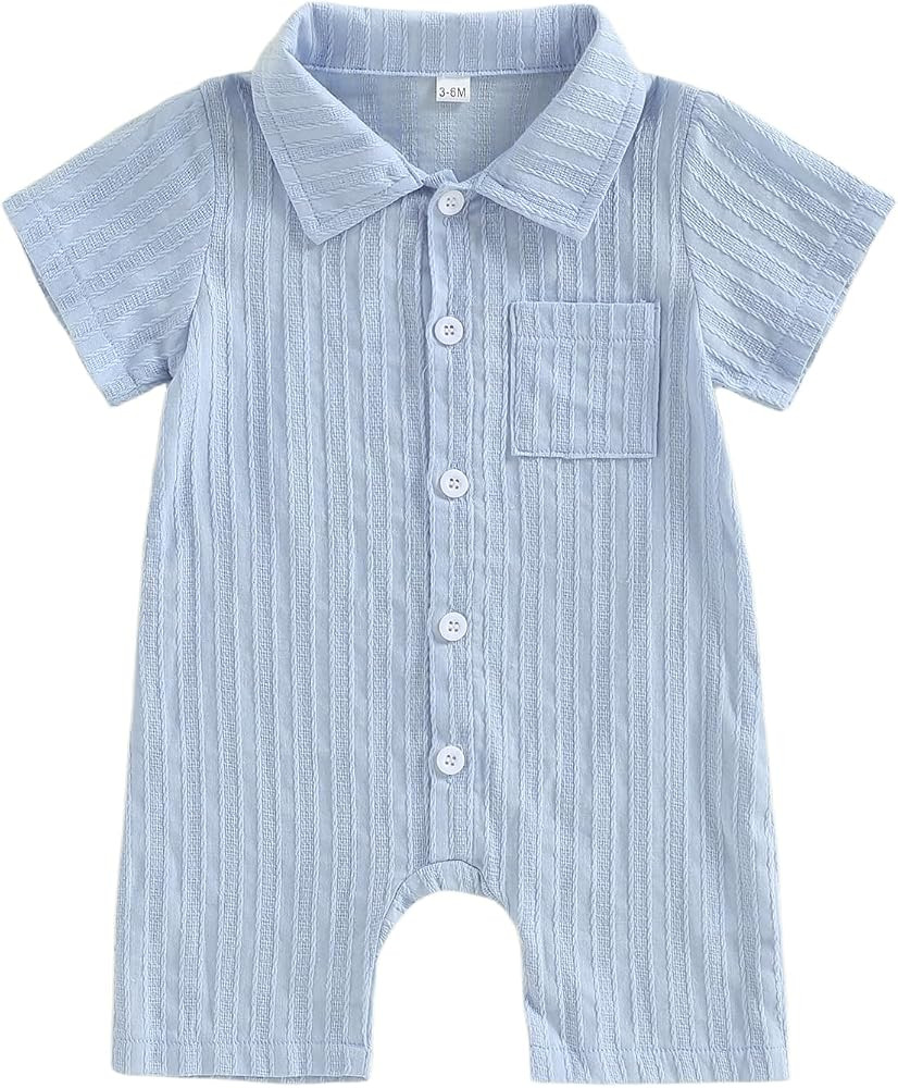 Balaflyie Baby Boy Short Romper Summer Botton Down Collared Shirt Jumpsuit Infant Cotton One-Piec... | Amazon (US)