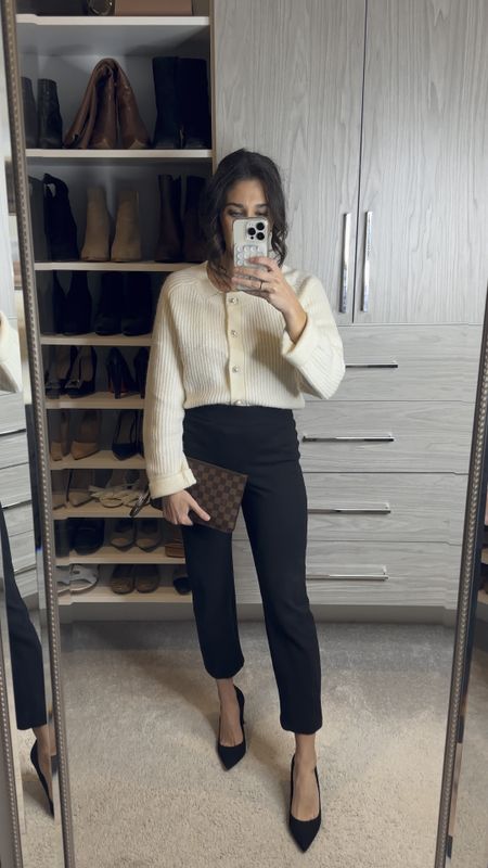 Black pants for work from spanx and white pearl sweater from Abercrombie / trendy work outfit / business casual work wear 

#LTKfindsunder100 #LTKworkwear #LTKfindsunder50