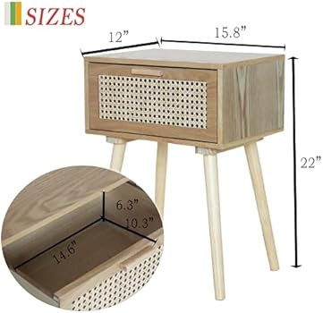 AWASEN Nightstand Mid Century Modern Side Table with Rattan Drawer, End Table with Storage and So... | Amazon (US)