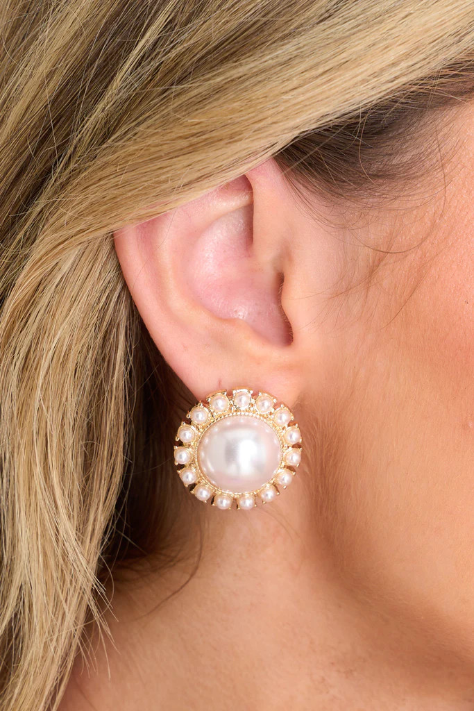 Delicate Perfection Gold Pearl Stud Earrings | Red Dress 