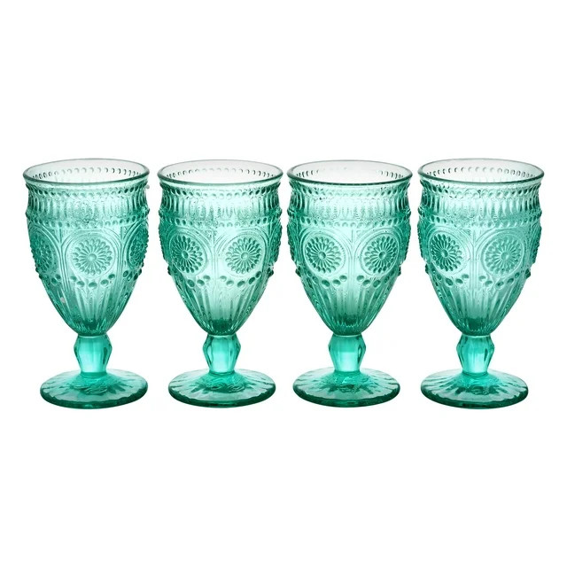 The Pioneer Woman Adeline 12-Ounce Footed Turquoise Glass Goblets, Set of 4 - Walmart.com | Walmart (US)