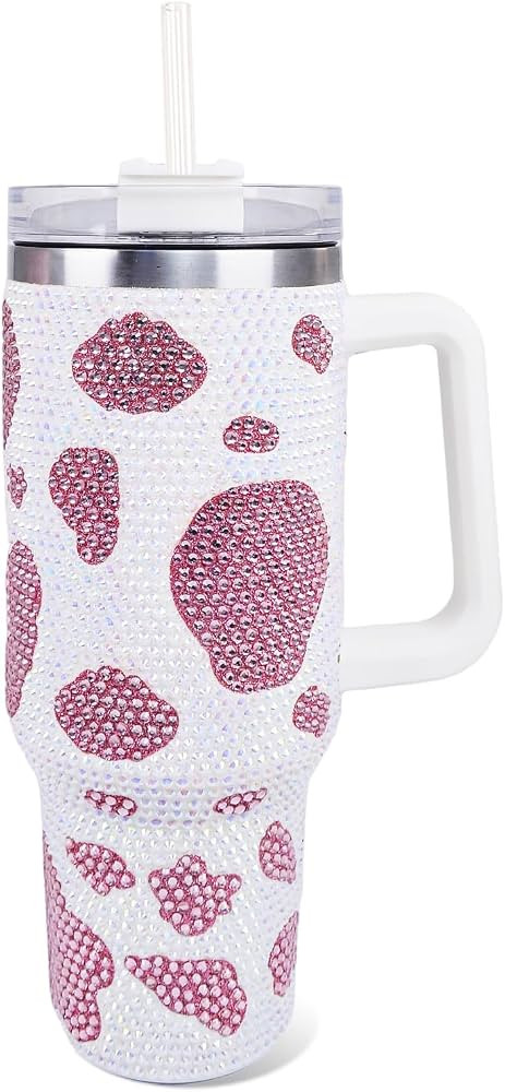 40 oz Pink Cow Bling Rhinestone Stainless Steel Sippy Tumbler Glitter Vacuum Insulated Water Bott... | Amazon (US)