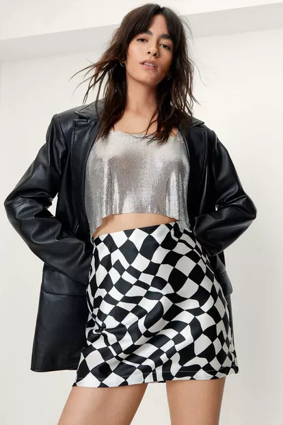 Monochrome Checkerboard Satin Pelmet Skirt | Nasty Gal (US)