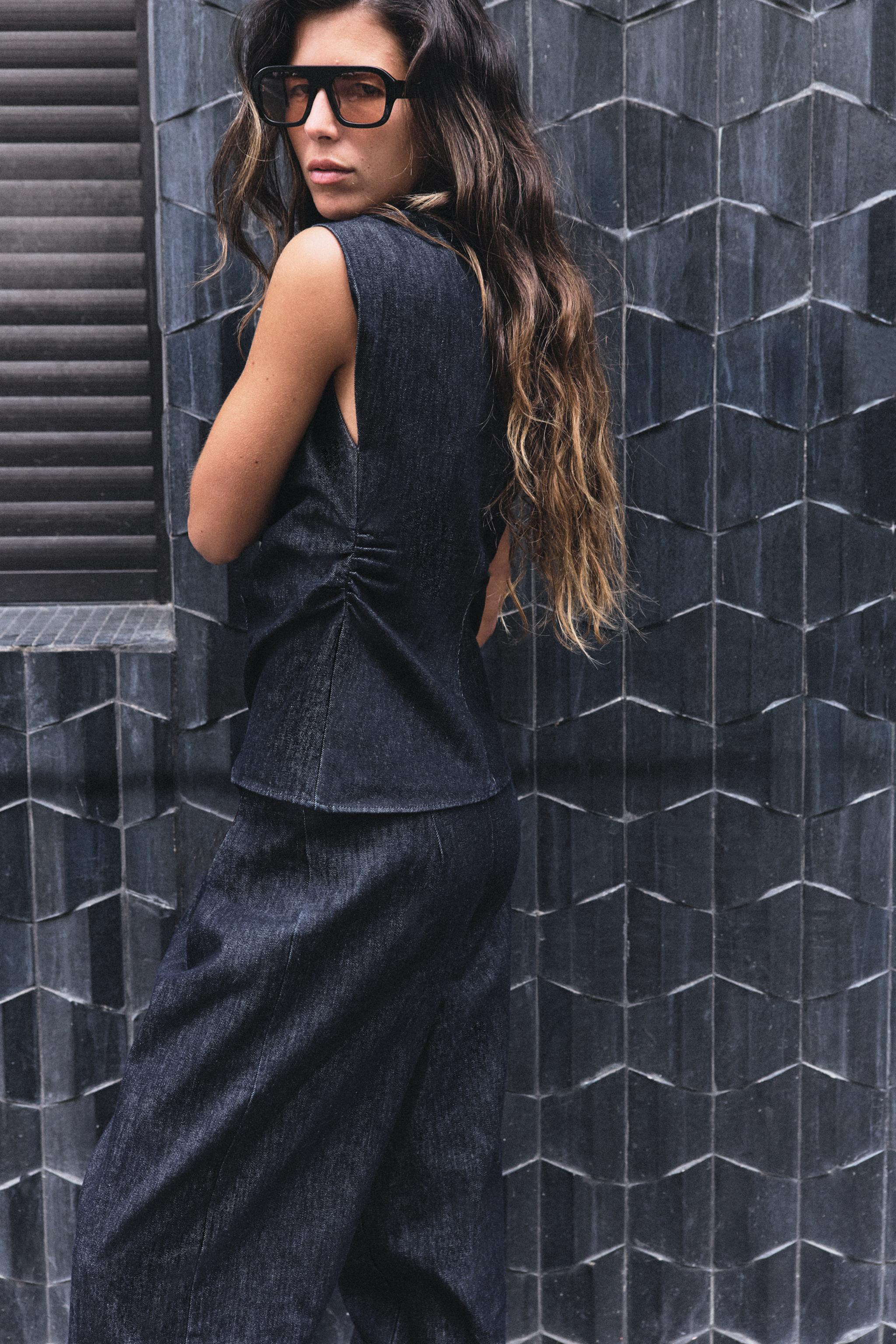 Z1975 DENIM TOP WITH COVERED BUTTONS | Zara US