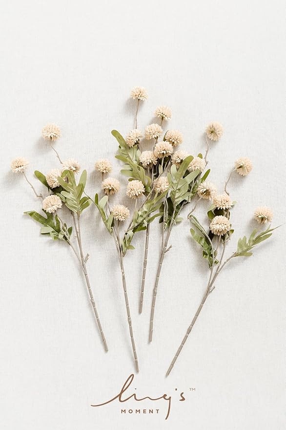 Ling's Moment Pompon Mum Artificial Flower, 5pcs Faux Silk Mini Chrysanth with Stems, Bulk Fake W... | Amazon (US)