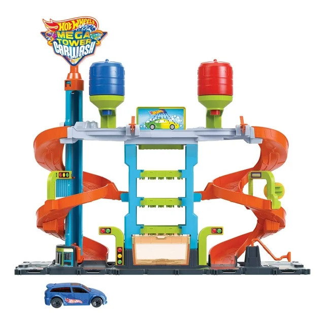 Hot Wheels City Mega Car Wash Playset with 1 Toy Color Shifters Car in 1:64 Scale, 7.01 in | Walmart (US)