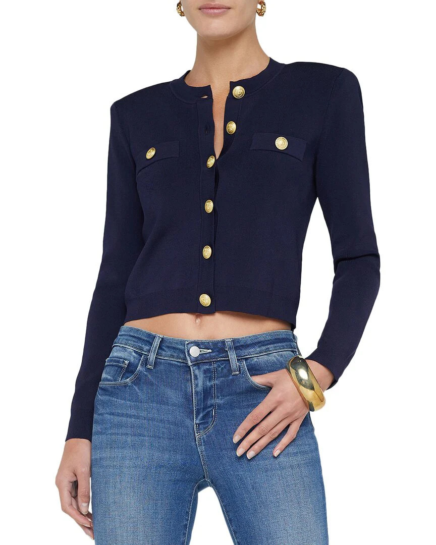 L'AGENCE Toulouse Crop Crew Neck Cardigan | Shop Simon
