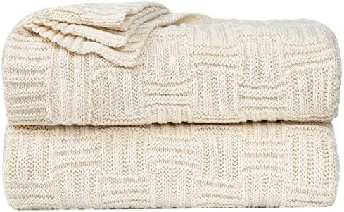 uxcell 100% Cotton Cable Knit Throw Blanket,Soft Lightweight Lap Blanket,Textured Solid Sofa Thro... | Amazon (US)