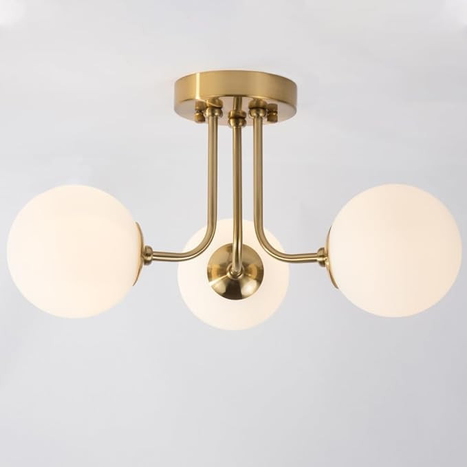 Hoengles Modern Semi Flush Mount Ceiling Light,Globe White Glass Shade Semi Ceiling Light 3-Light... | Amazon (US)