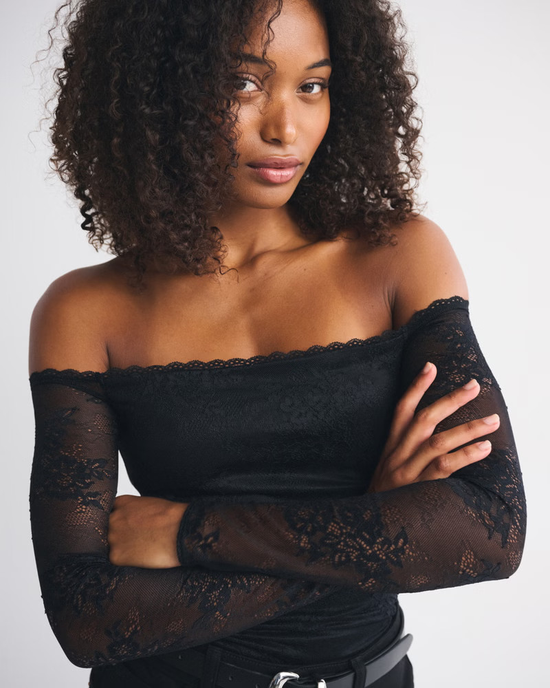 Women's Bra-Free Off-The-Shoulder Long-Sleeve Top | Women's Tops | Abercrombie.com | Abercrombie & Fitch (US)
