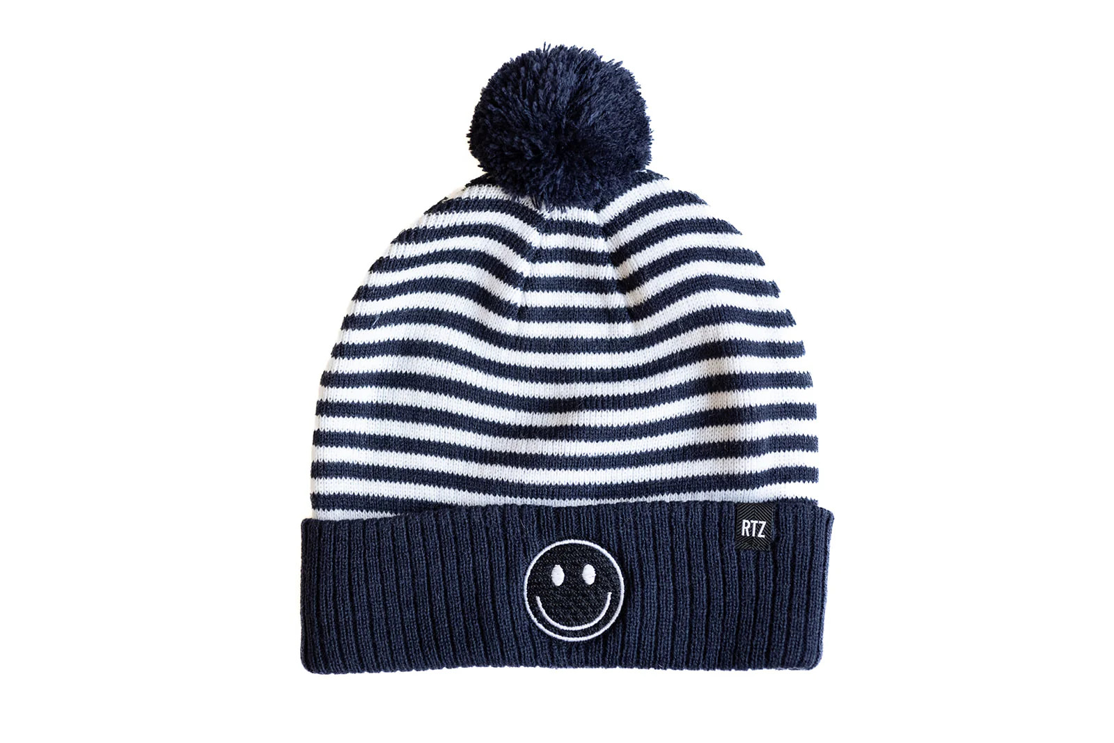 Blue & White Stripe Smiley Pom Pom Hat | Rey to Z