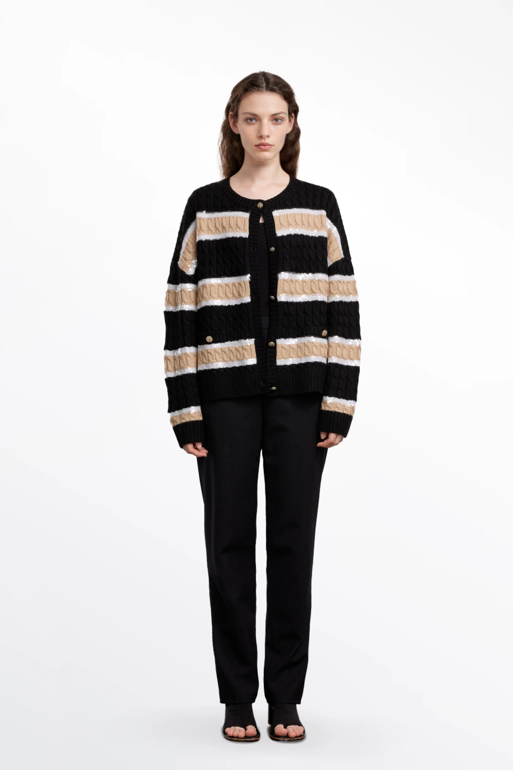 Jupiter Stripe Knit Cardigan in Wool Blend | Fabrique