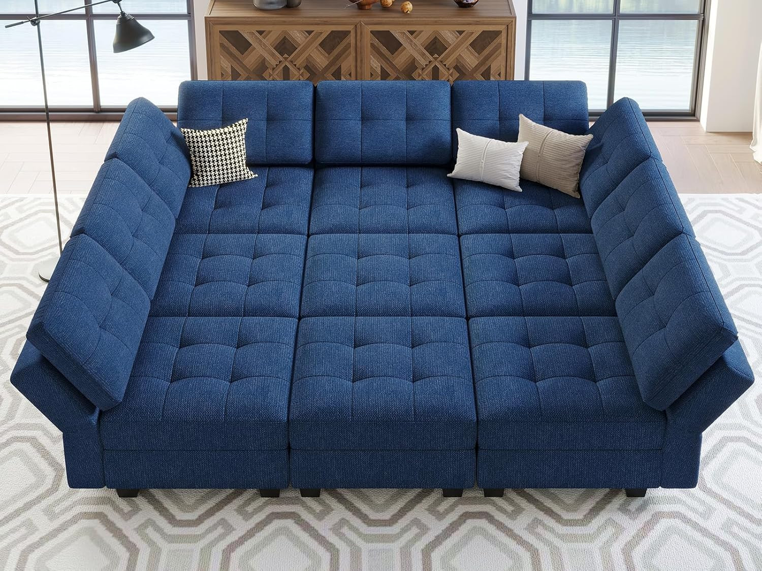 Belffin 9 Seats + 9 Sides Modular Velvet Tufted Sleeper Sofa with Storage Seat one_size in Blue | BF197-9B-GREEN | Lowe's
