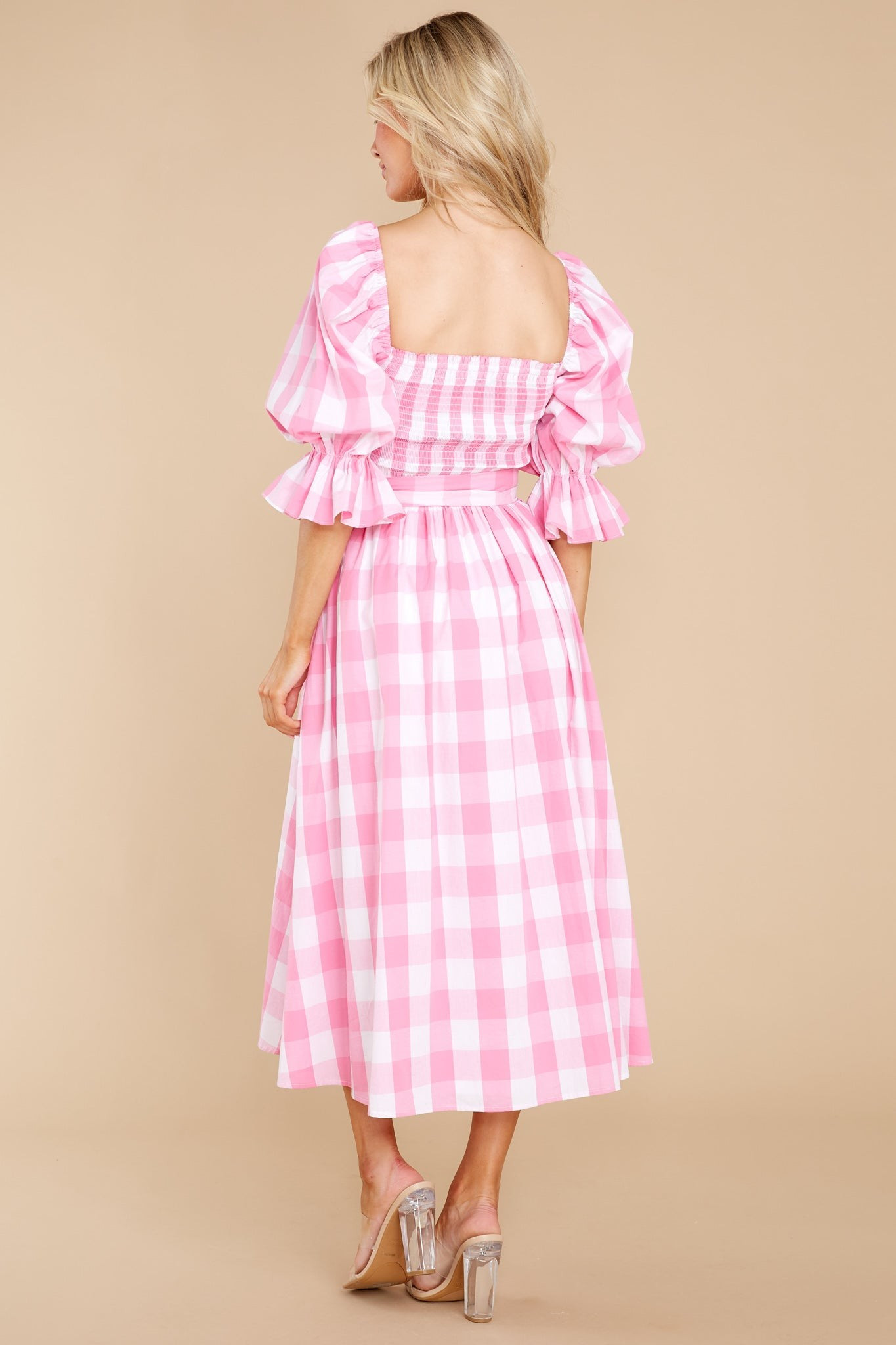 Dignity And Grace Pink Gingham Midi Dress | Red Dress 