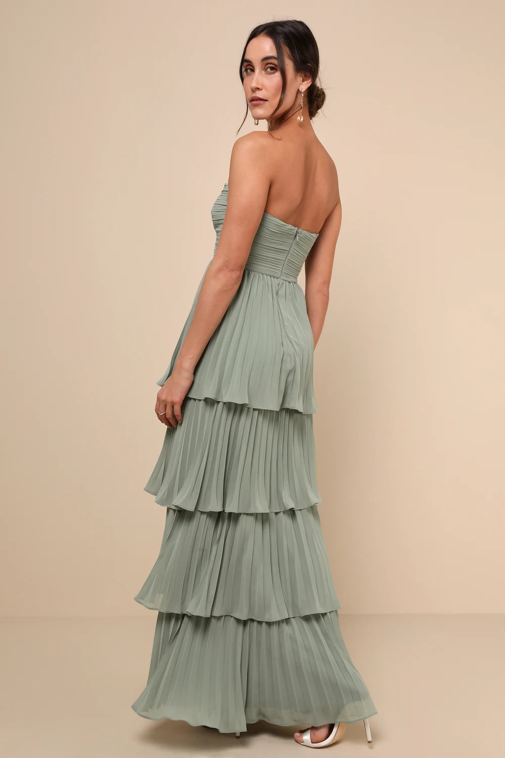 Seriously Sensational Sage Brush Strapless Tiered Maxi Dress | Lulus
