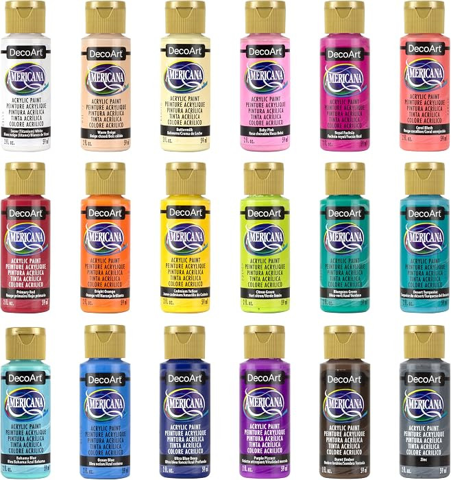 DecoArt Americana Acrylic Paint Set \u2013 Popular Colors, 18 Bottles (2 fl oz) \u2013 Art and Cr... | Amazon (US)
