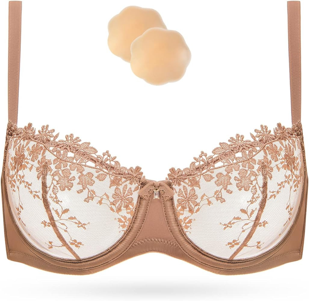 WingsLove Women’s Sexy Lace Bra Underwire Embroidered Unlined Bra Non Padded See Through Bra | Amazon (CA)