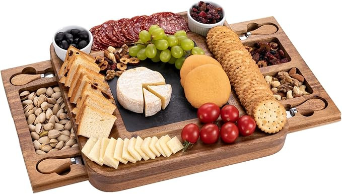 HBlife Acacia Slide-Out Drawer Cheese & Charcuterie Board with Knife Set - Wine and Cheese Platte... | Amazon (US)