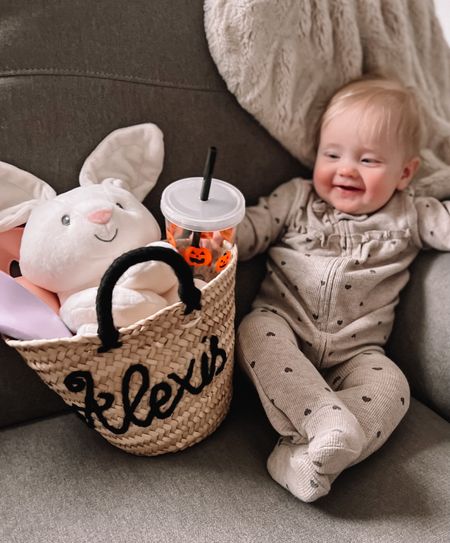 Boo Basket for a baby — includes a singing stuffed animal, silicone baby bibs and a cute Halloween sippy straw cup for baby girl! Her oatmeal heart sleeper is my favorite of this current size category  

#LTKHalloween #LTKHoliday #LTKkids