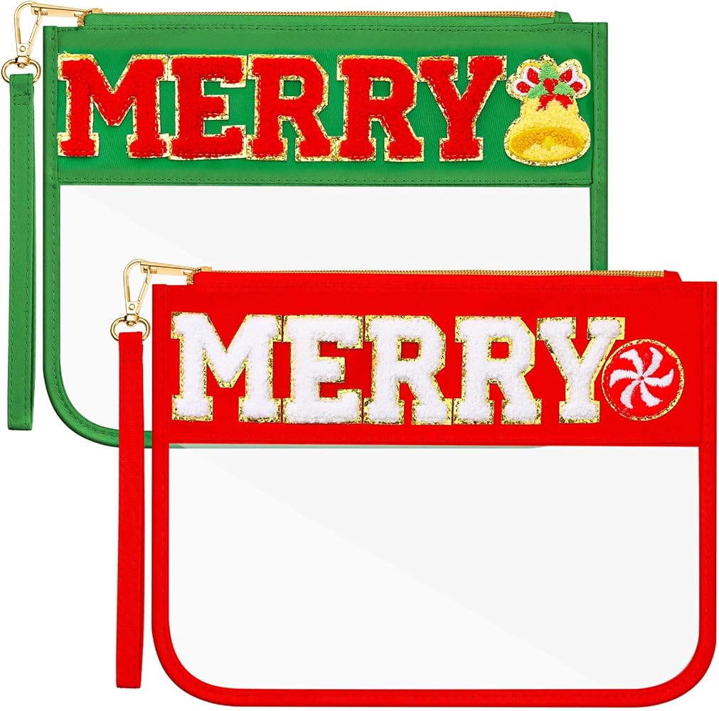 Remerry 2 Pcs Halloween Christmas Chenille Letter Clear Pouch Candy Treat Snack Goodie Bag PVC Ma... | Amazon (US)