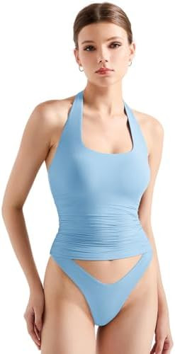 SUUKSESS Women Halter Tank Tops Double Lined Backless Y2K Trendy Going Out Tops | Amazon (US)