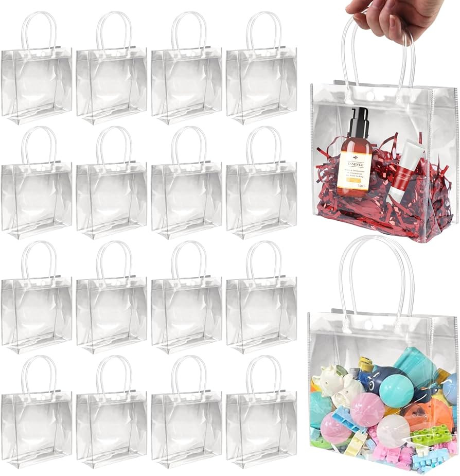 BadenBach 16 PCS Small Clear Gift Bags with Handle,6.89" x 6.89" x 3.54",Transparent Plastic Gift... | Amazon (US)