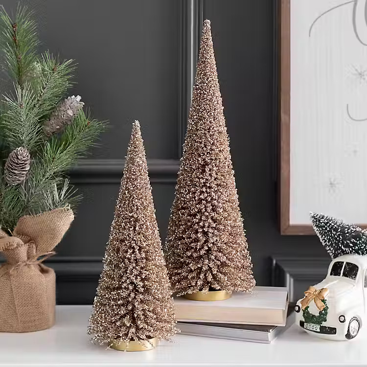 New! Gold Glitter Bottle Brush Trees, Set of 2 | Kirkland's Home