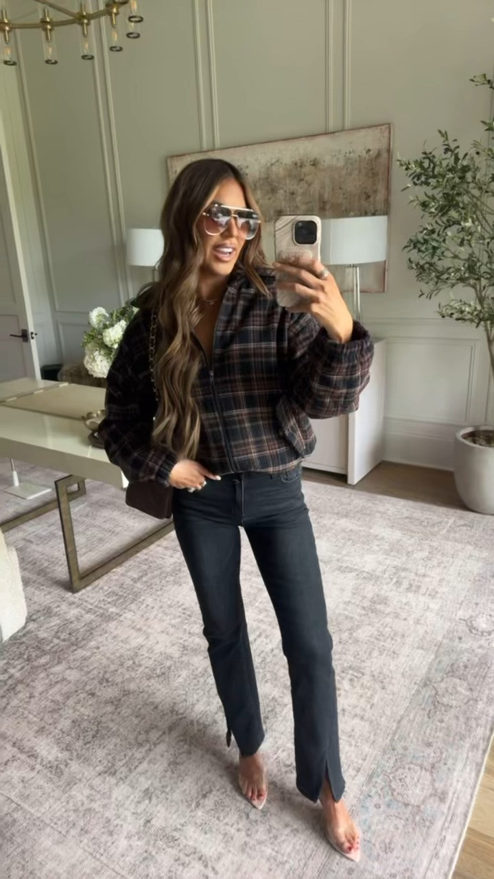 obsessed with this plaid! wearing a small coat and 26 in the denim

use code hollie35 for 35% off 🫶🏼 

 