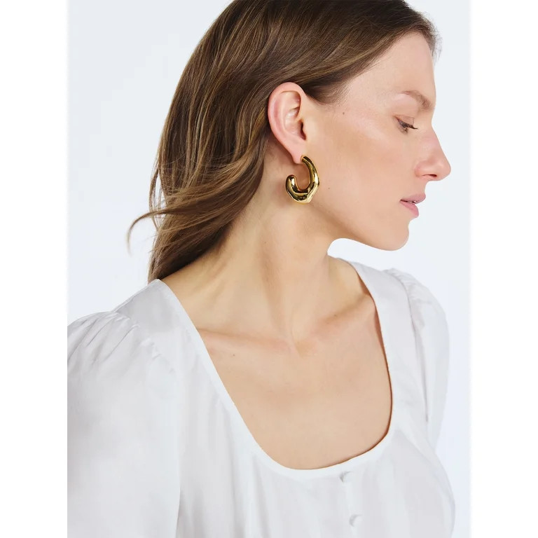 Scoop Women's Gold Tone Abstract Open Hoop Earrings, 1 Pair - Walmart.com | Walmart (US)