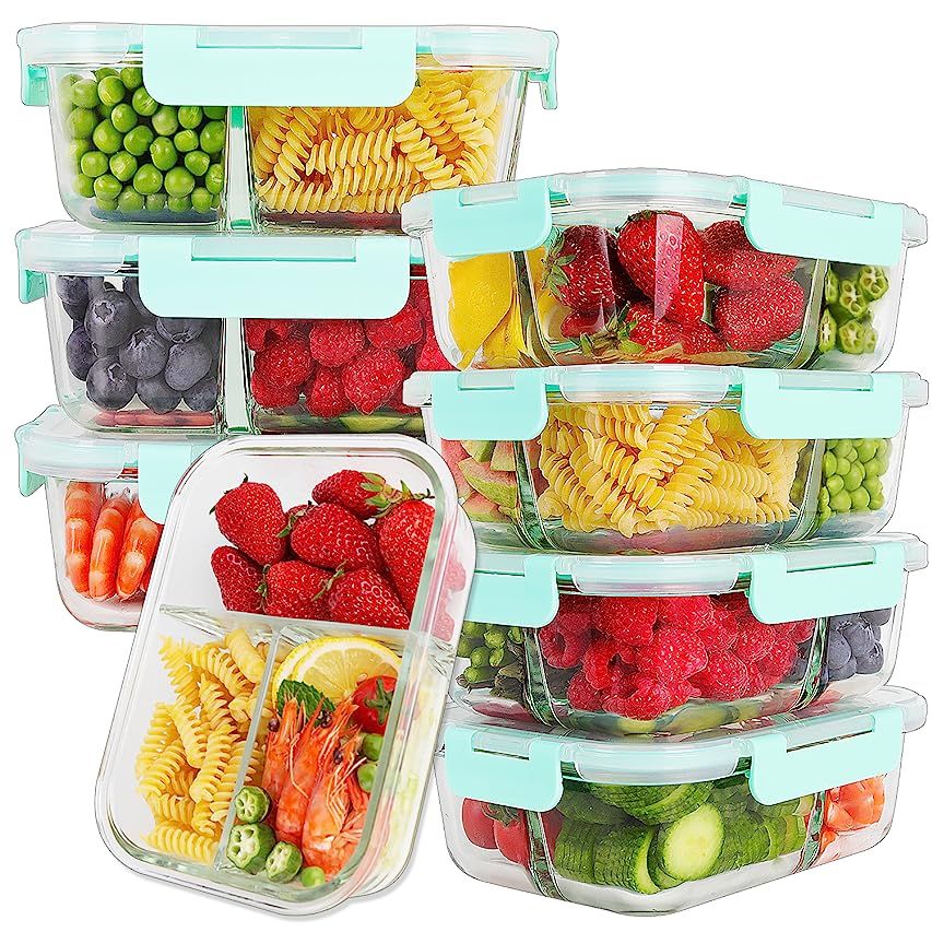 [5-Pack,36 Oz]Glass Meal Prep Containers 2 Compartments Portion Control with Upgraded Snap Locking L | Amazon (US)