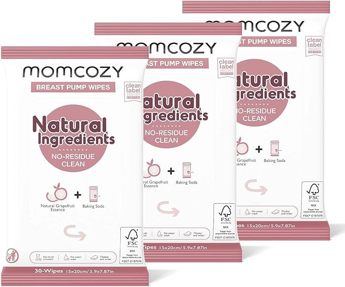 Momcozy Natural Breast Pump Wipes for Pump Parts Cleaning On-the-go, 30 Count (Pack of 3), Flash ... | Amazon (US)