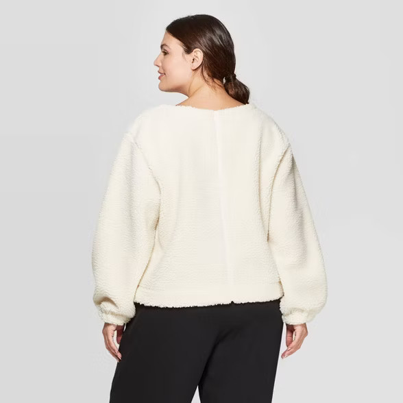 Women's Plus Size Sherpa Long Sleeve Boat Neck Sherpa Sweatshirt - Prologue™ | Target