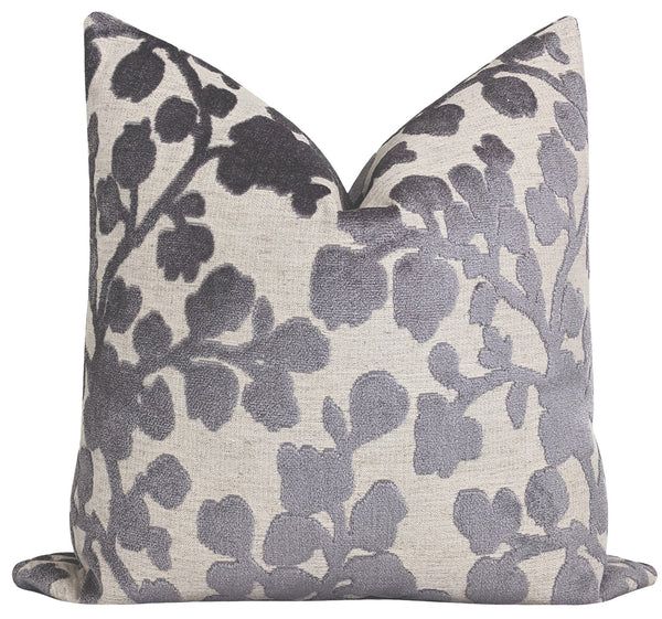 Bethany Charcoal Grey Floral Velvet Pillow | Land of Pillows