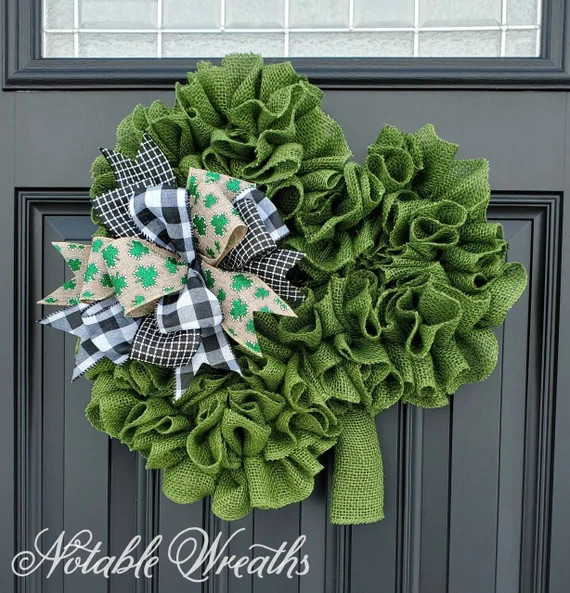 Green St. Patrick's Day Burlap Wreath for Front Door | Etsy | Etsy (US)