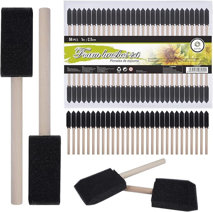 conda 1 inch Foam Brush Set of 58 Pack, Sponge Paint Brush Set with Wood Handle - Lightweight, Du... | Amazon (US)