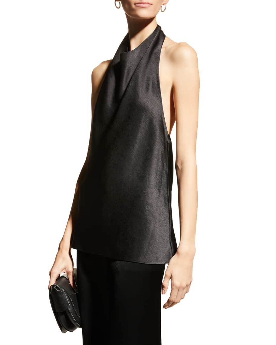 Vince Draped Satin Halter Blouse | Neiman Marcus