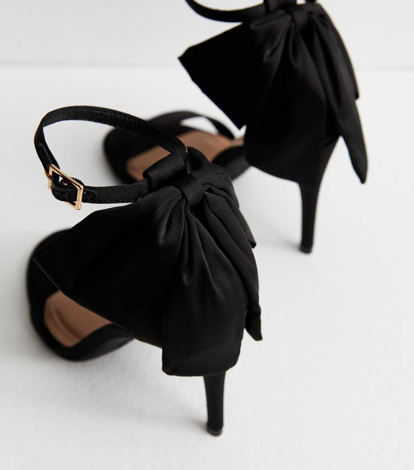 Black Satin Bow Stiletto Heel Sandals | New Look | New Look (UK)