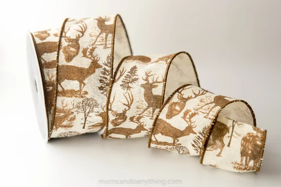 Brown and Cream Deer WIRED Ribbon Designer by the Roll for | Etsy | Etsy (US)