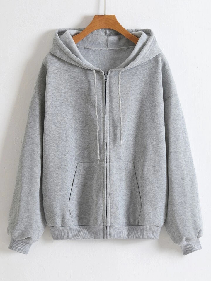 SHEIN EZwear Solid Drawstring Pocket Zip Up Thermal Lined Hoodie | SHEIN