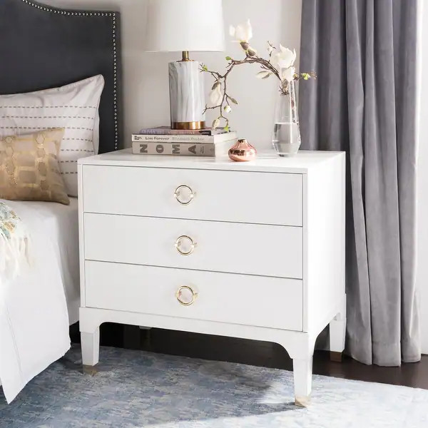 SAFAVIEH Lorna White 3-drawer Nightstand - Bed Bath & Beyond - 21185457 | Bed Bath & Beyond